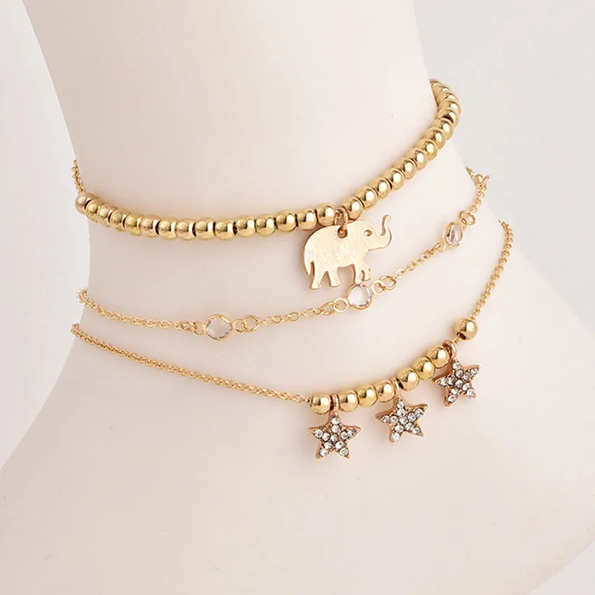Золотая цепочка звезда слон браслет на щиколотке бисер halhal женский chewille Foot Jewelry