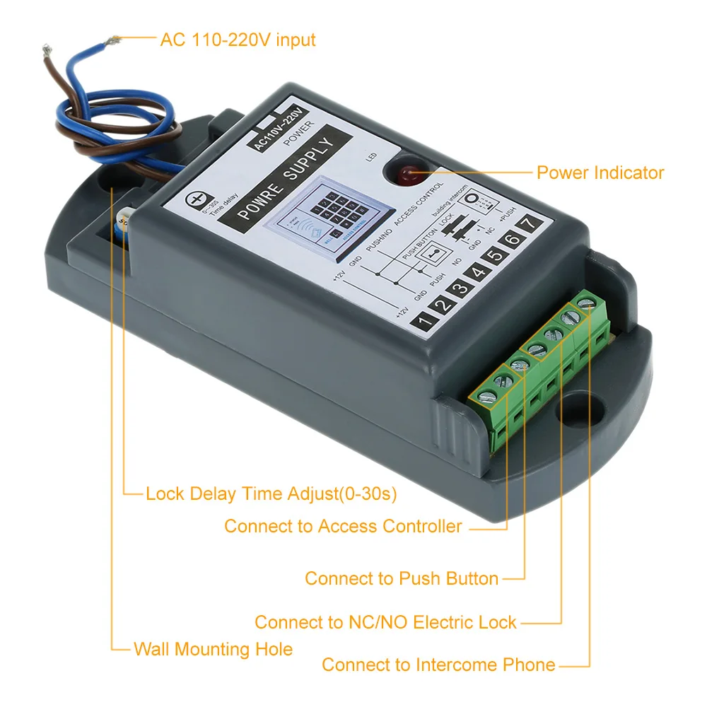 Источник питания AC110-220V вход на 12 В/3 А выход 0-30 с Задержка блокировки для системы контроля доступа входа в дверь