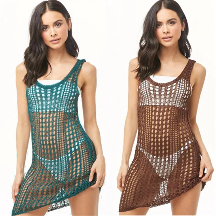 

Beach Dresses Pareo Bikinis Female 2019 Cover Up And Ups New Knitting Hollow Vest Outside Dress Smock Solid Acetate Sierra