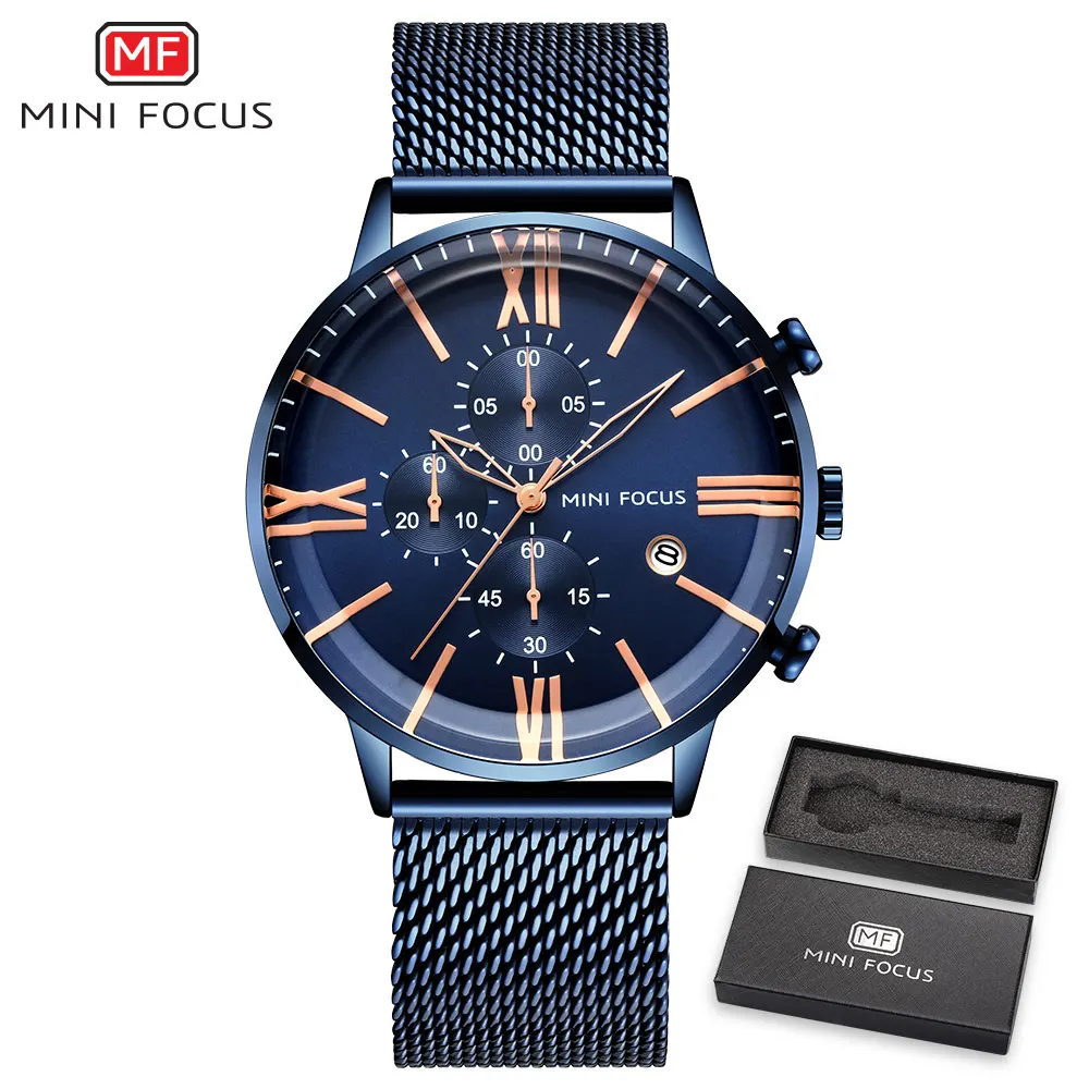 MINIFOCUS новые роскошные Брендовые мужские часы из нержавеющей стали наручные