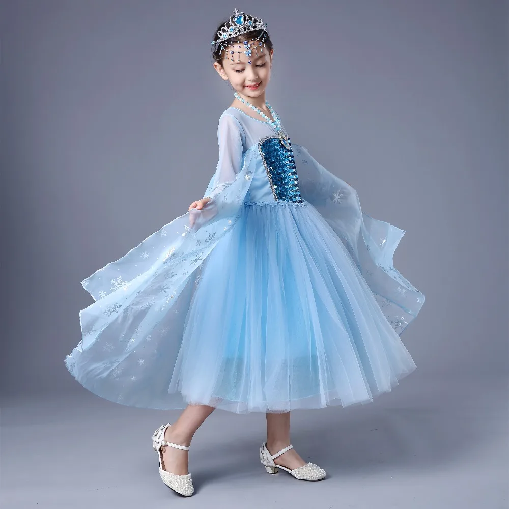 Платье Эльзы для девочек костюмы для детей костюм Снежной королевы платья принцессы Анны детское платье вечернее платье