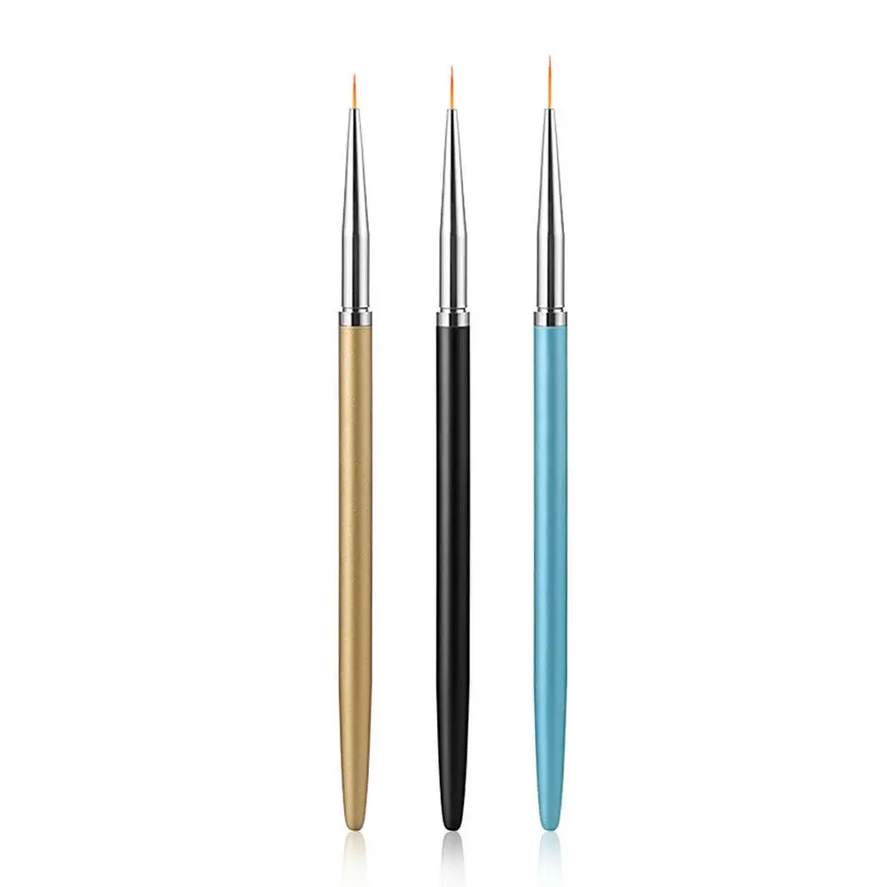 

High Quality 3pcs/Set Nail Art Brush Alloy Handle Import Nylon Hair Nail Art Liner UV Gel Painting Drawing Design Pen Tool