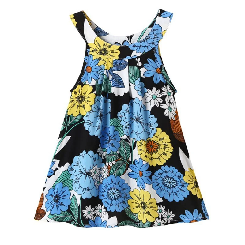 

Summer Girl Dress Baby Kids Children Girls Sleeveless Floral Print Vest Beach Dress Soft Cotton Princess Dresses Baby 1-4Y