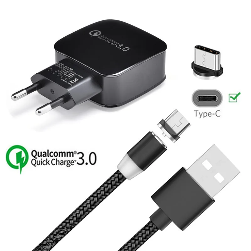 Type C Magnet Charge Cable For Motorola One Vision Power Samsung S8 S10 A20E A40 A60 A70 LG G6 Magnetic USB QC 3.0 Fast Charger