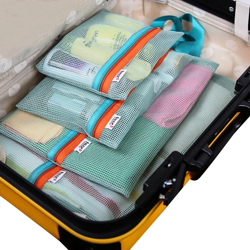4pcs/set Thicken Travel Storage Bag Portable Travel Mesh Bag Case Toiletry Clothes Underwear Hanging Storage Bag Organizer Pouch