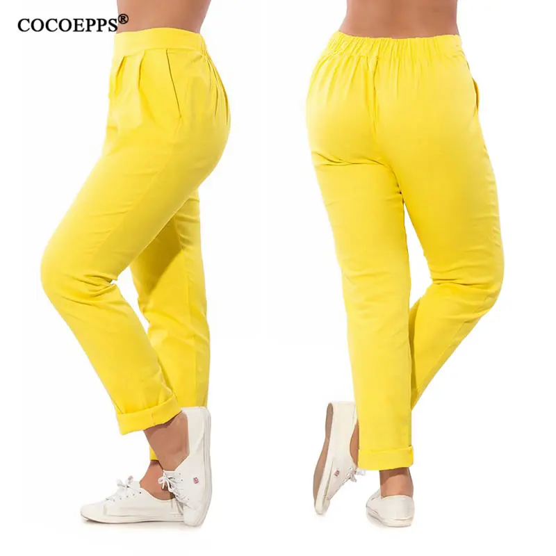 COCOEPPS размера плюс повседневные узкие брюки женские весенние большие размеры одноцветные длинные штаны с высокой талией 5XL 6XL летние штаны для женщин