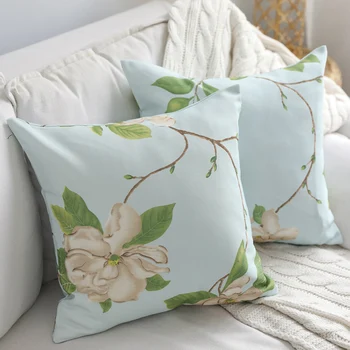 

Simple Style Pastoral Cushion Cover Fresh Flower Print Canvas Pillow Covers Bedroom Sofa Decoration Square 45x45cm 60x60cm