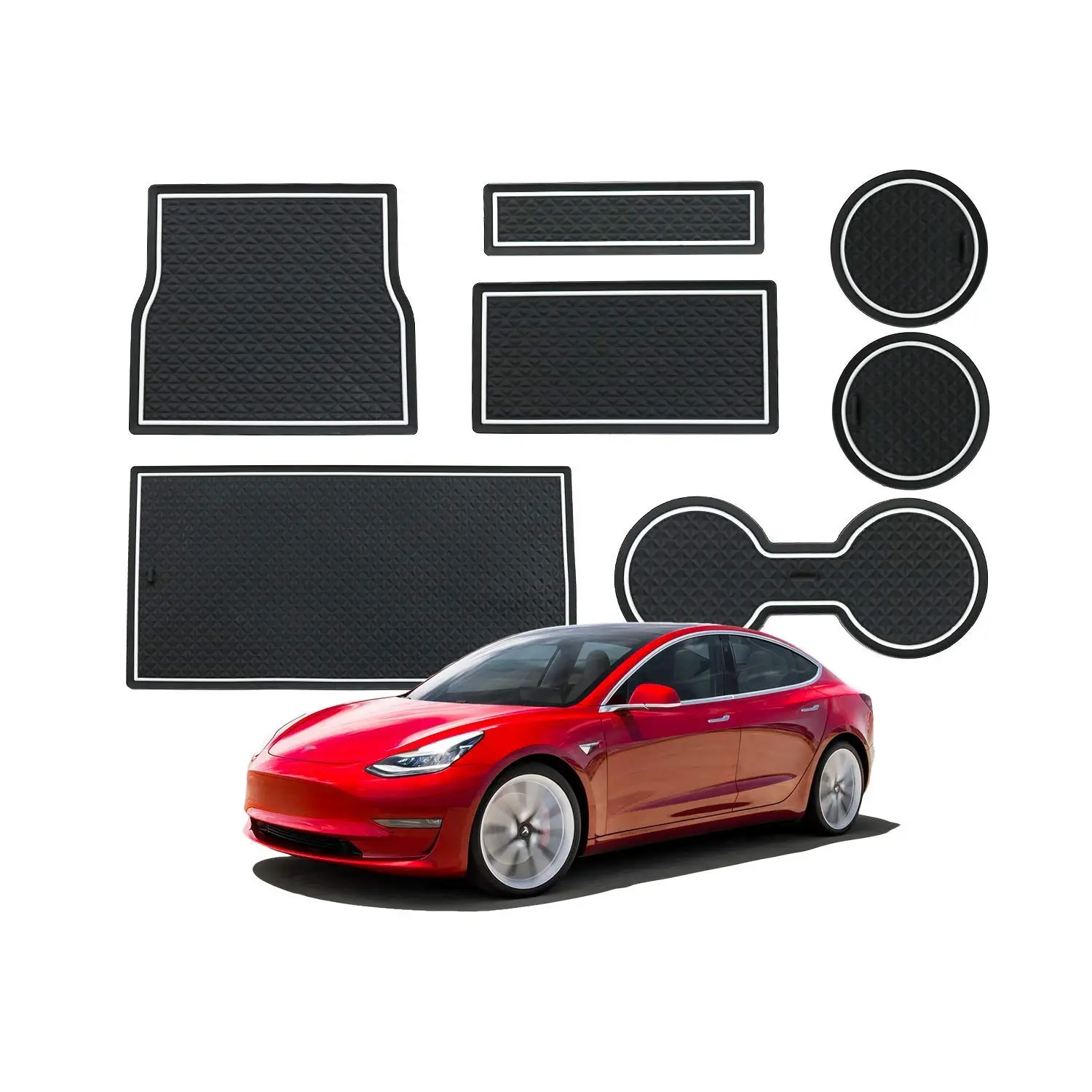 White Cup Holder Door Compartment Liner Accessories Door Mats Gate Slot Center Console Mat Cup Pads for 19-17 Tesla Model 3