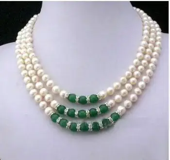 

Women Gift Freshwater Hot sale new fashion natural freshwater cultured pearl beads necklace 7-8mm green gem rope chain jewelry
