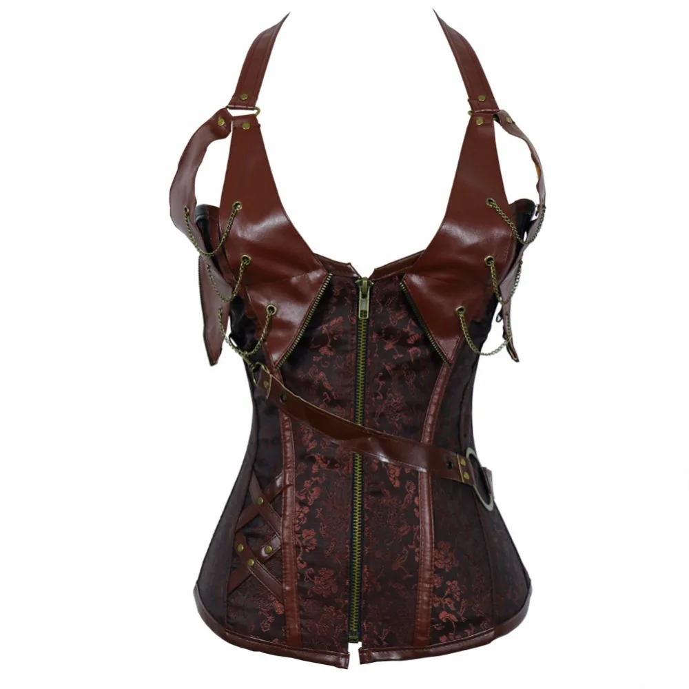 Halter Corselet Pu Leather Corset 4 Steel Bone Waist Trainer Gothic Corset Control Korsett Belly