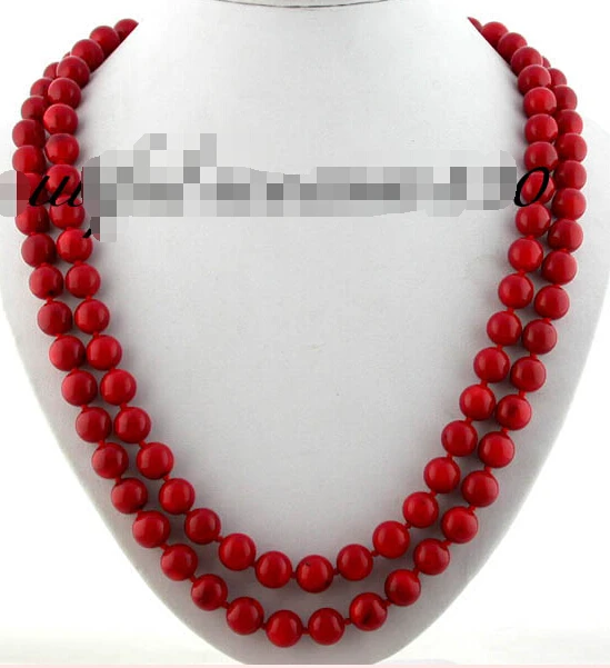 

z1278 50" 11mm nature round red coral necklace 14KGP