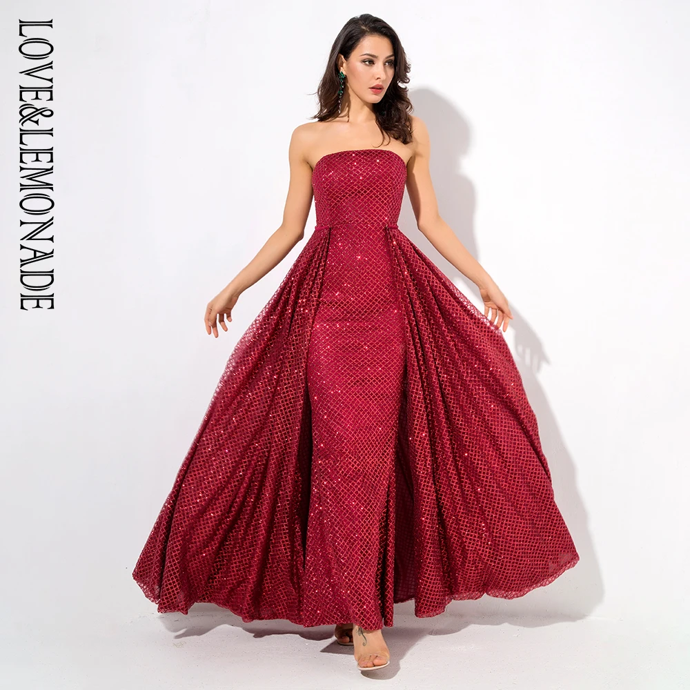 

Love&Lemonade RED Strapless two-pieces Slim Long Dress LM81216