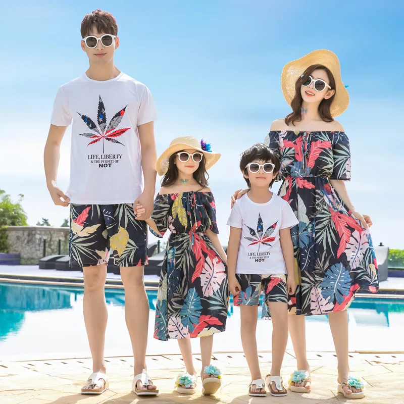 

mother and daughter summer beach holiday dress father son matching clothes kids summer short sundress girls off shoulder dress
