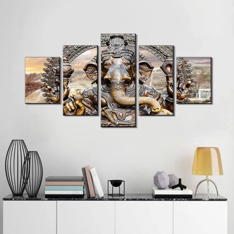 

Pictures for Walls Canvas Hindu Elephant God Ganesha Artwork Posters and Prints 5 Panel Paintings Modern Home Decor Living Room