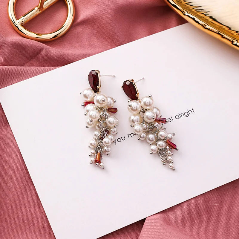Korean Earring Simulated Pearl Beads String Aretes Long Drop Earrings for Women Girl Party Earrings Gifts Crystal Design Earring (6)