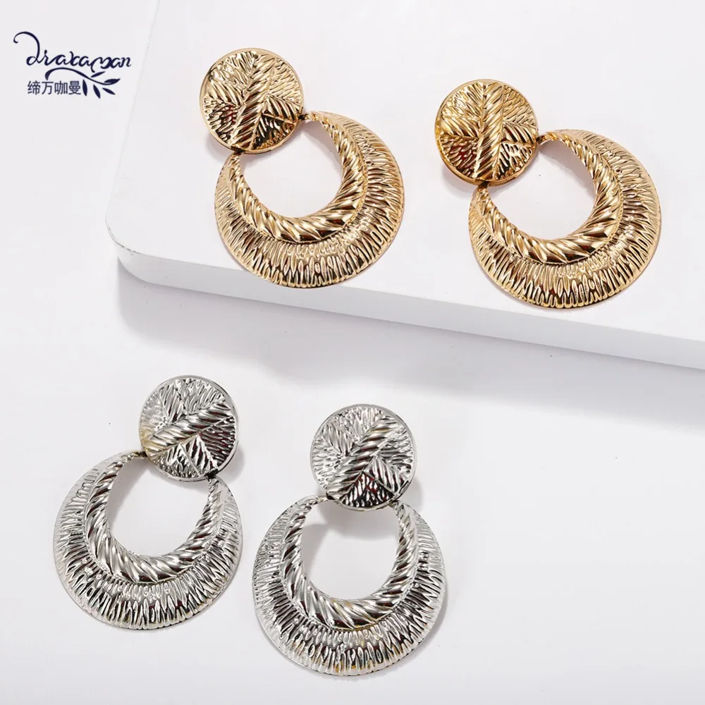 

Dvacaman Gold Silver Color Round Geometric Metal Drop Earrings Women Big Circle Dangle Earrings Bohemian Maxi Jewelry Gifts F212