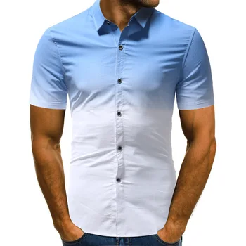 

Summer Mens Short Sleeve Casual Fashion Male Shirt Slim Youth Gradient Colour Thin Shirts Collar Camisa Men Male Tops 2 Colour