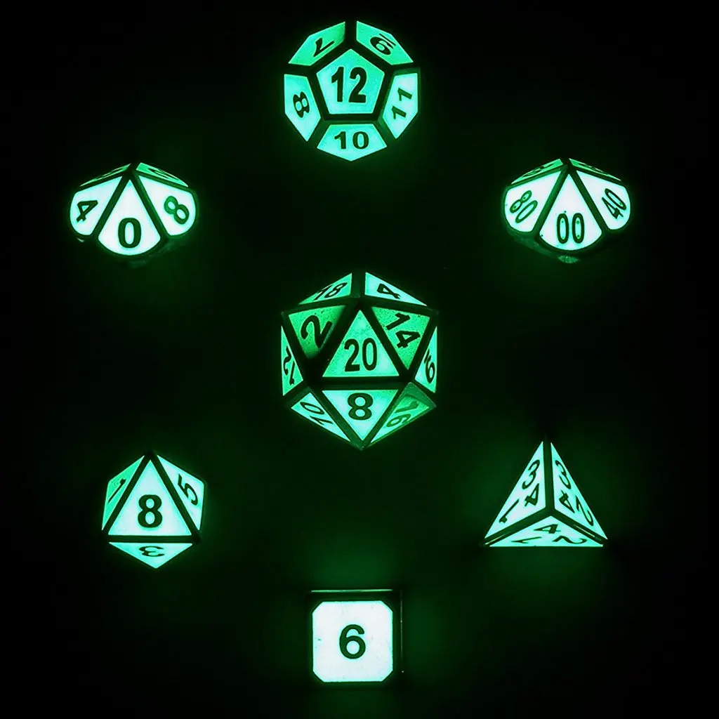 7 шт. многогранные кости ночник светящийся яркий D4 D20 металлические цифровые
