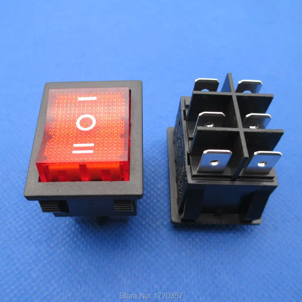 

1pcs 6 pin 3 files rocker switch 30A 250VAC ON-OFF-ON button with light high current high power high temperature resistance