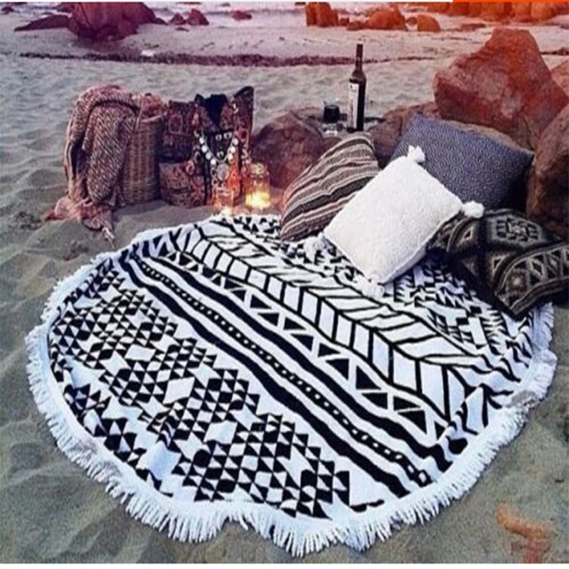 High Quality New Summer Large Printed Round Beach Towels Tassel Circle