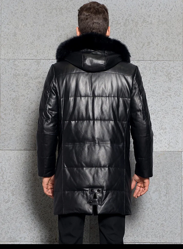 AYUNSUE, мужская куртка из натуральной овчины, новинка, длинная куртка с капюшоном из натуральной кожи, Женская куртка с натуральным лисьим мехом, большие размеры LX1101