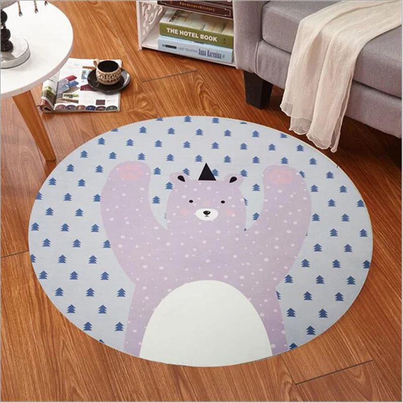 Kids Bedroom Carpet Cartoon Bear/Fox Round Rug 60 120cm Kid Room Play Carpet Livingroom Computer
