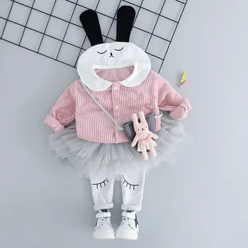 

Celveroso New Baby Cloth set Girls cute rabbit Suit Cardigan+Pants 2pcs/set infant jacket Kids clothes mesh Pants Cartoon cloth