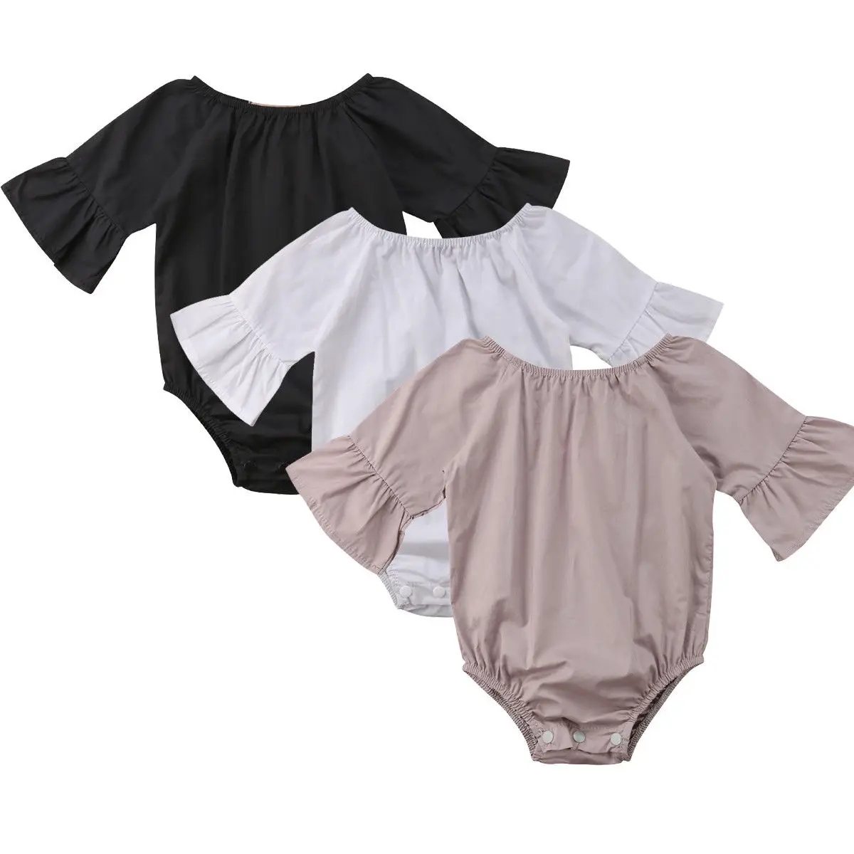 2018 Newborn Baby Girl Ruffle Flare Sleeves Bodysuit Jumpsuit Casual