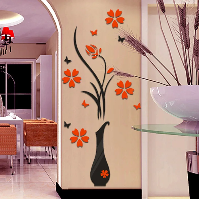 Plant Vase Flower Tree Butterfly 3d Wall Stickers Decal Home Decor Wallpapers Living Rooms Kitchen Bedroom Decorations Airplane Wall Decals Airplane