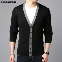 Liseaven Для мужчин вязаный кардиган с v-образным вырезом свитер верхняя одежда однотонная Цвет, детские свитеры с длинными рукавами