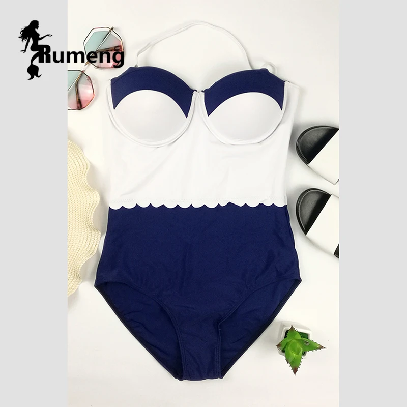 

RUMENG New 2018 One-pieces Swimsuit Patchwork Swimsuit