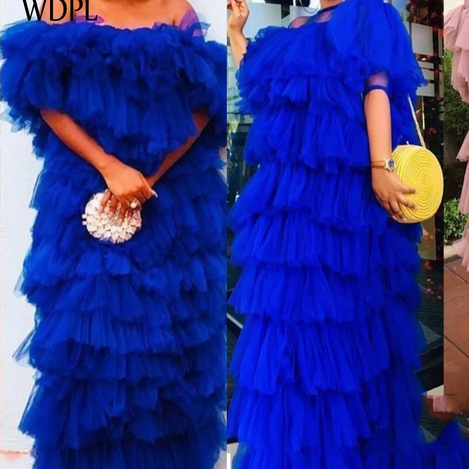 Puffy Royal Blue Evening Dress Long abiye robe de soiree Fashion Evening Gowns African vestidos largos Elegant Formal Dresses