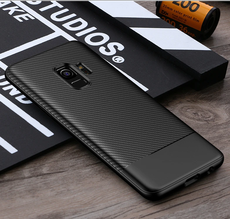 For Samsung Galaxy S9 Plus Shockproof Carbon Fiber Lines Anti fingerprint TPU Silicone Phone Case Cover Shell Protector |