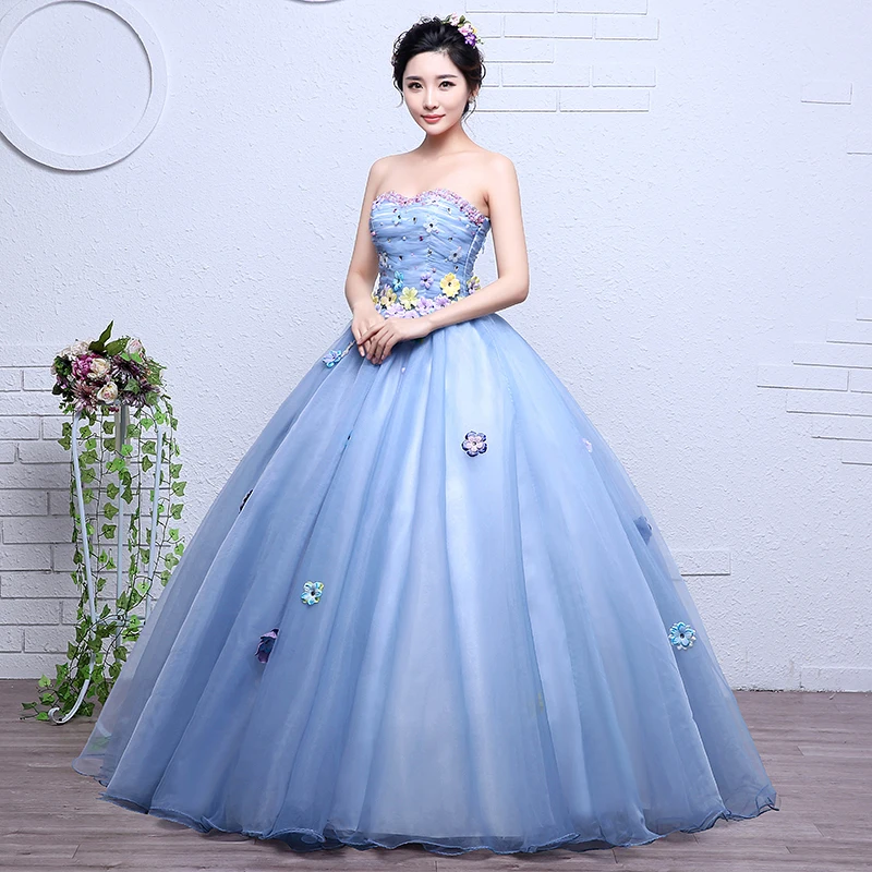 

2019 New Sweetheart Blue Quinceanera Dresses With Flowers Vestidos De 15 Anos Plus Size Quinceanera Dress Masquerade Ball Gowns