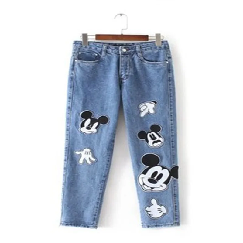 Mickey Women Jeans Cartoon Slim Mickey Applique Women's Casual Jeans Women's Mickey Jeans Femme Original Single - Цвет: Синий