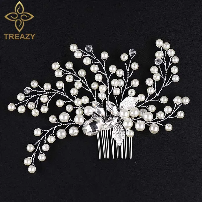 

TREAZY Handmade Wedding Hair Accessories White Pearls Crystal Beaded Bridal Hair Combs for Women Headpiece Wedding Hair Jewelry