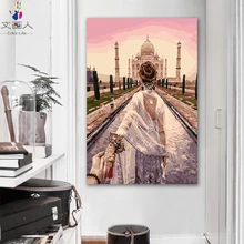 DIY картинки для раскраски по номерам с цветным тайским храмом индийский Тадж-Махал картина для рисования по номерам в рамке