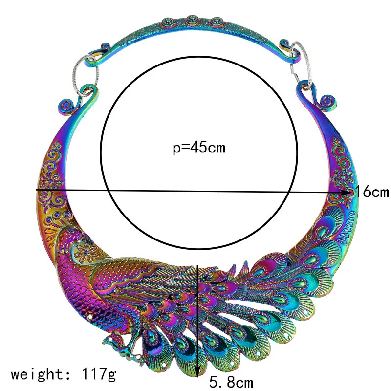 Многоцветное ожерелье с павлином и торками, длинное этническое ожерелье для женщин, модные стразы, ювелирные изделия, аксессуары