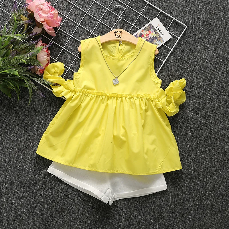 Girls Children Sets 2018 Kids Clothes Sleeveless Yellow Shirts + White ...