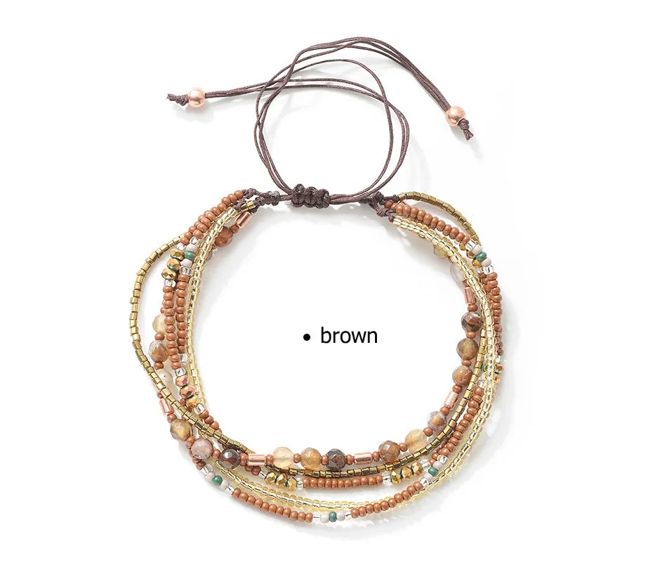 Браслет Amaiyllis Bohemia Weave Adjustale, браслет для пары, этнический многослойный браслет из бисера, этнический пляжный браслет - Окраска металла: Brown