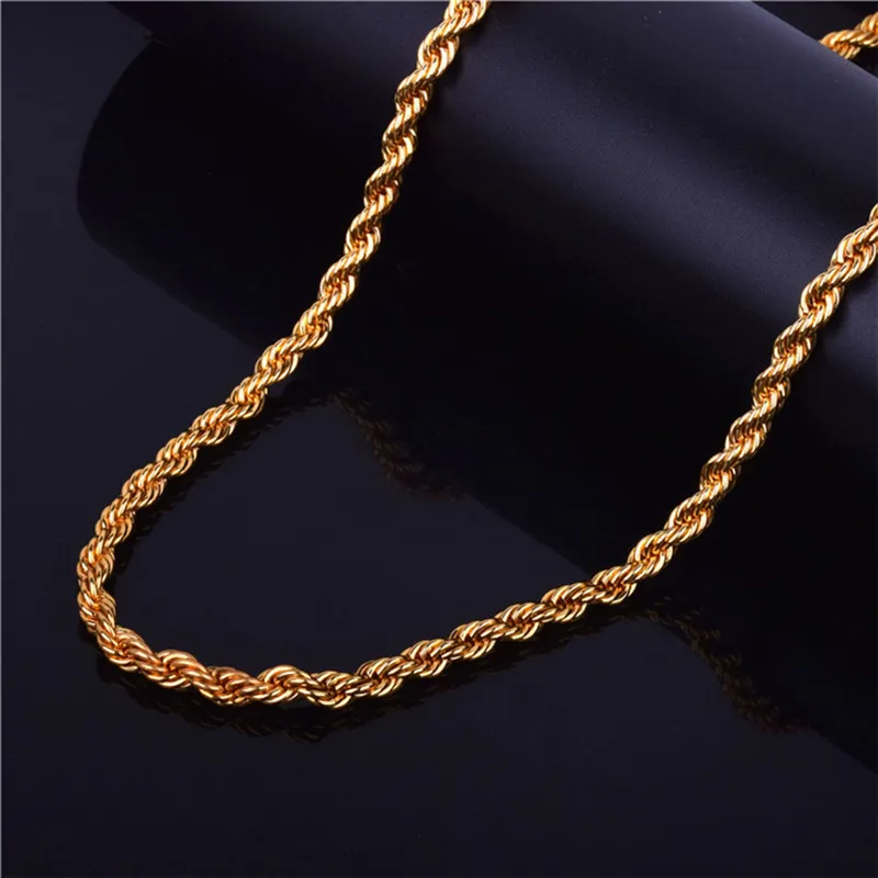 

BOAKO Width 4mm Stainless Steel Gold Rope Chain Necklace Statement Swag 316L Stainless Steel Twisted Necklace Chain Gold X7-M2