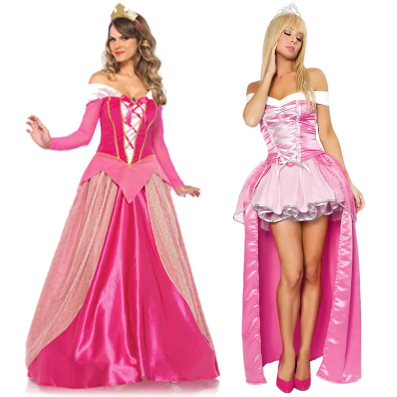 

Plus Size S-XXL Adult Women Fairy Tale Princess Aurora Pink Fancy Dress Halloween Party Sleeping Beauty Costume Outfit