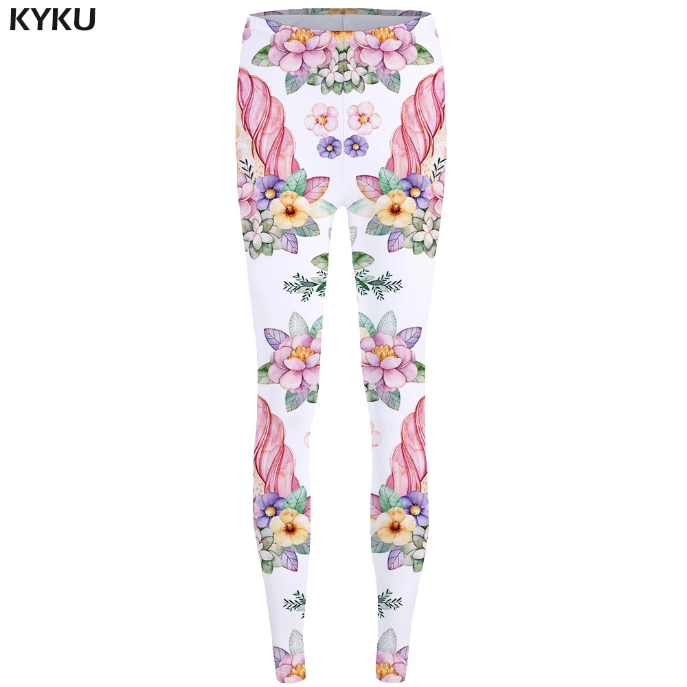 Kyku يونيكورن طماق زهرة 3d السراويل الوردي طماق عالية الخصر leggins السراويل مثير النساء jeggins جبان لياقة مرونة جديدة