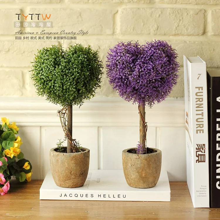 2014 Fashion clay rustic flower pot heart artificial plants artificial