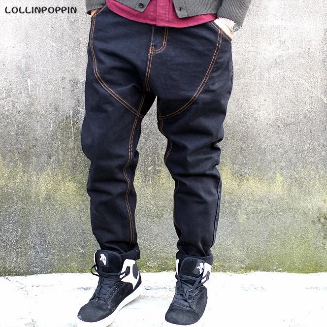 

Men Drop Crotch Loose Jeans Hiphop New 2017 Male Harem Denim Pants Plus Size Hip Hop Streetwear Skateboarder Jeans Black / Blue
