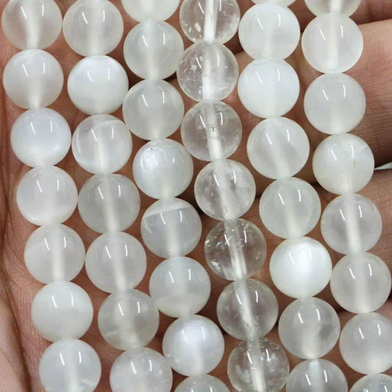 Fashion Natural Moonstone Bead Moon Stone Round Spacer Beads Shinning with Blue Light No Plastic No Glass DIY Making Jewelry