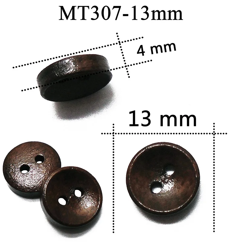 100 шт Новые 10 мм-20 мм круглые кофейные пуговицы из натурального дерева 2 отверстия шитье скрапбукинг для женской одежды деревянная пуговица ручной работы - Цвет: MT307-13mm