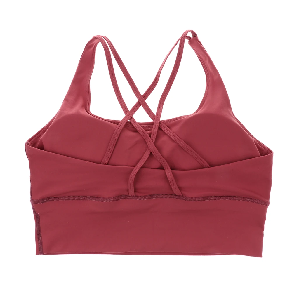 Womens Push-up Padded Strappy Sports Bra Top Cross Back Wirefree Fitness Vest Unremovable Padded Wireless Tops Lady Underwear