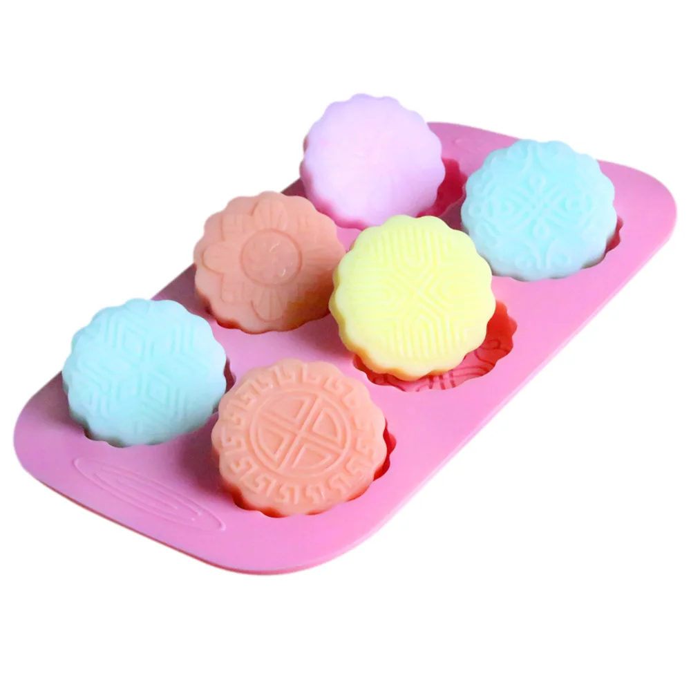 Circular round moon cake mold DIY hand made flower pattern silicone