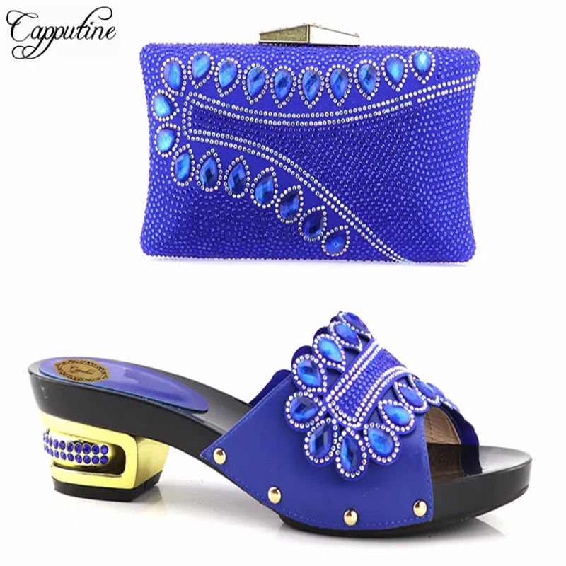 

Capputine High Quality Decorated Rhinestone Women Shoe And Bag Set African Style Low Heels Matching Party Shoes And Bag Set